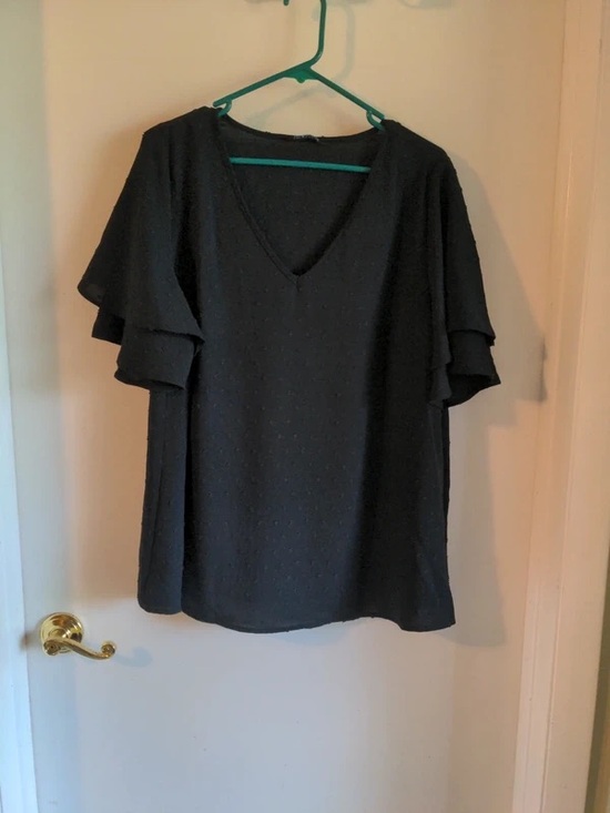 Tops - Black V-Neck Flutter Sleeve Women's Top